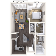 Traditional 1x1 591-613 SF 119 floor plan